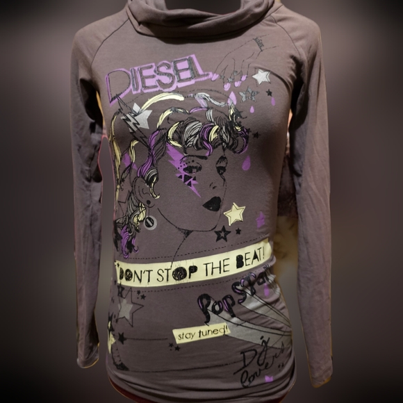 Glow in the dark DJ printed Diesel Cowl Neck Tunic - Picture 1 of 5
